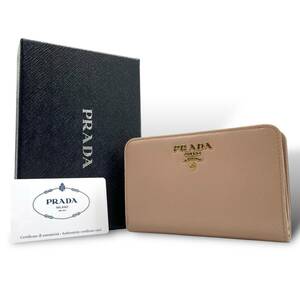 プラダ PRADA サフィアーノレザー バイカラー 三つ折り財布 ピンクベージュ ゴールド金具 箱付き M4