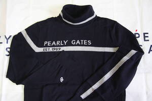 ★正規品★パーリーゲイツ PEARLY GATES★大人気 カシミヤタッチ天竺 タートルネックニット★抗菌防臭★ソフト★ダークネイビー★5(L)