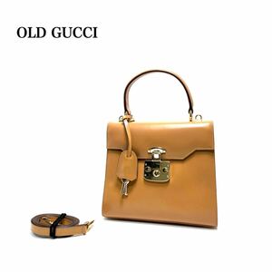 ☆良品☆ OLD GUCCI オールドグッチ カーフレザー レディロック カギ付 ゴールド金具 2way ハンドバッグ ショルダーバッグ