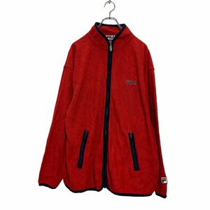 FILA ジップアップ フリースジャケット M レッド フィラ アウトドア ワンポイントロゴ 古着卸 アメリカ仕入 a607-6238