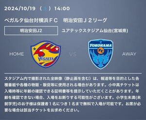 24時間限定価格 ベガルタ仙台VS 横浜FC ゴール裏北　ペアチケット