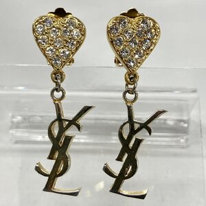 ※※Yves Saint Laurent イヴサンローラン YSL ロゴ ラインストーン ハート ゴールドカラー GP イヤリング アクセサリー レディース※※