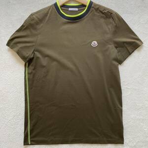 【美品・最高峰】 MONCLER モンクレール メンズ 半袖 Tシャツ トップス カットソー ワッペン 蛍光 トリミング カーキ S