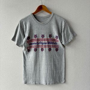 チャンピオン ？ カレッジ プリント Tシャツ 80s レーヨン混 霜降りグレー