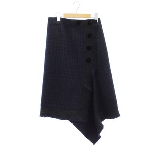 サカイ sacai Wool Tweed Skirt スカート セミタイト ミモレ ロング アシメントリー ウール 1 黒 紺 ブラック ネイビー