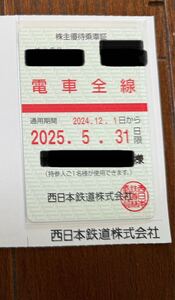  西鉄 西日本鉄道 株主優待 電車全線 乗車証 定期