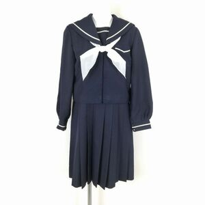 1円 セーラー服 ジャンパースカート スカーフ 上下3点セット 冬物 白1本線 女子 学生服 中学 高校 紺 制服 中古 ランクC NA7708