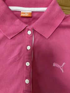 送料込み！PUMA 半袖ポロシャツ ショッキングピンク Mサイズ GOLF ゴルフウェア ワンポイント 半袖シャツ ピンク