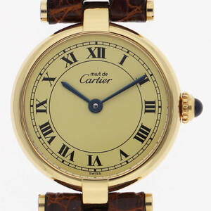 CARTIER カルティエ W1002253 マスト ヴァンドール ゴールドダイヤル GP/レザー クオーツ レディース 【124987】