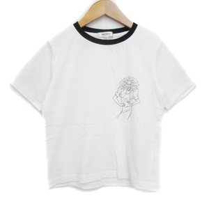 マウジー moussy Tシャツ カットソー 半袖 クルーネック 透け感 プリント F モノトーン 白 黒 ホワイト ブラック /FF39 レディース