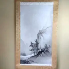 掛軸　橋本雅邦「秋月山水図」ボストン美術館
