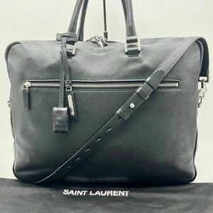 美品 サンローラン SAINT LAURENT サックドジュール ビジネスバッグ 2way ショルダー ブリーフケース メンズ レザー ブラック 黒 A4可能