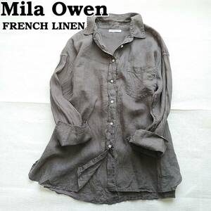 Mila Owen 麻100　ビックサイズフレンチリネンシャツ　フリー　レディース　ブラウン　茶　ミラオーウェン　240508-04