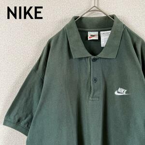 S1 NIKE 90s ポロシャツ　半袖　鹿子　緑系　ゆったりＬメンズ