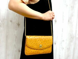 極美品 CELINE セリーヌ ヴィンテージ オーストリッチ ハンドバッグ ショルダーバッグ クラッチバッグ バッグ キャメル 3WAY 72083