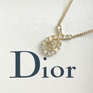 美品 希少 クリスチャン ディオール Christian Dior ネックレス ペンダント CDロゴ ラインストーン ゴールド ヴィンテージ アクセサリー 金