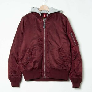 【1円スタート】ALPHA INDUSTRIES アルファインダストリーズ MA-1 フライトジャケット 取り外しフード ナイロン 中綿 ミリタリー ワイン L