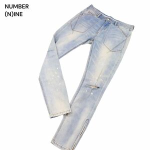 NUMBER (N)INE ナンバーナイン クラッシュ加工★ 裾ジップ ストレッチ スキニー デニム パンツ ジーンズ Sz.M　メンズ　I4B01123_6#R