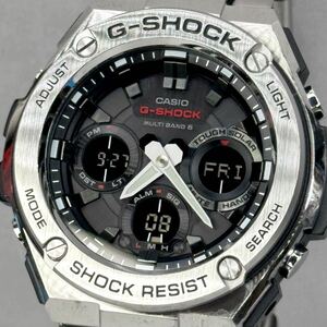 極美品 箱説付G-SHOCK GST-W110D-1AJF G-STEEL/Gスチール タフソーラー 電波受信 電波ソーラー マルチバンド6 メタルバンド ブラック