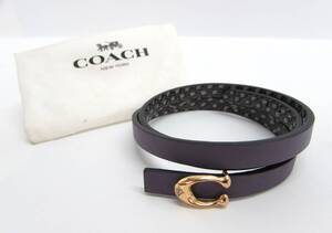 COACH コーチ レザー バングル ブレスレット レディース ブランド アクセサリー パープル×パイソン 幅1㎝ 全長63.2㎝ 袋付き 