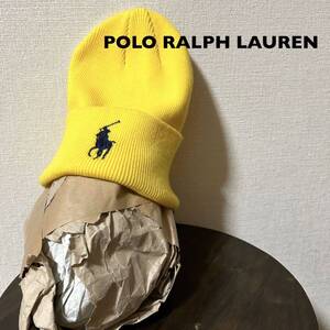 ポロラルフローレン 古着ニット帽 イエロー×ネイビー ビッグポニー刺繍 中国製 メンズレディース POLO RALPH LAUREN ユニセックス