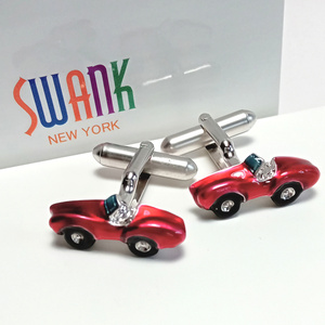 【swc75】SWANK　スワンク　カフス　カフリンクス　シルバー　ワインレッド×ブラック　赤/黒　オープンカー　メンズアクセサリー　日本製