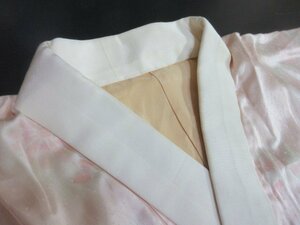 1円 良品 正絹 長襦袢 縮緬 式典 和装 和服 桃色 暈し グラデーション 草花 花柄 花柄 身丈128cm 裄65cm【夢職】★★★