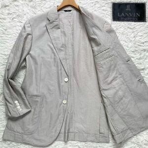 【未使用級 シルク100% XL相当】Lanvin Collection シアサッカー テーラードジャケット ストレッチ 速乾 ランバン メンズ ライトグレー 50