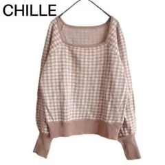 1751　CHILLE／チル　チェック柄ニット　ホワイトベージュ　F　美品