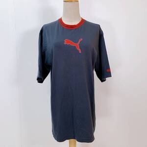 YH0483 PUMA プーマ メンズ 半袖 Tシャツ Lサイズ ロゴプリント 丸首 ネイビー 万能 ビッグロゴ 古着Tシャツ カジュアル USED 古着