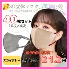 3D立体マスク　スカイグレー　40枚セット　韓国　小顔　セット販売　不織布