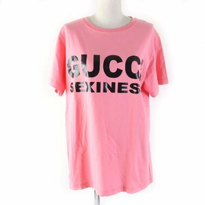 極美品★GUCCI グッチ 20SS 623608 コットン100％ SEXINESSロゴ クルーネック 半袖Ｔシャツ ピンク XL 箱付き 伊製 正規品 レディース