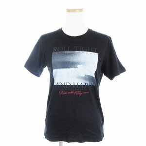 キャサリンハムネットロンドン KATHARINE HAMNETT LONDON Tシャツ カットソー 半袖 クルーネック プリント 黒 ブラック M ■SM1 レディース