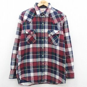 XL/古着 長袖 ウエスタン ヘビー フランネル シャツ メンズ 90s 紺他 ネイビー チェック 23oct26 中古 トップス