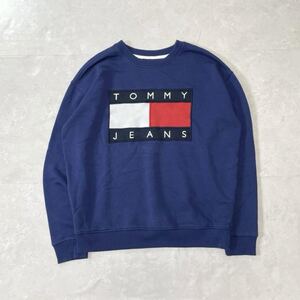 トミージーンズ tommy jeans ネイビー ワッペン ロゴ Lサイズ相当 スウェット