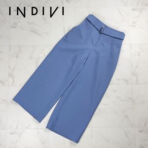 INDIVI インディヴィ ベルト付き ワイドパンツ ボトムス レディース 青 ブルー サイズ5*PC968