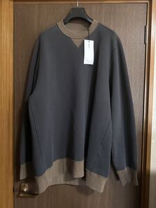 4新品 sacai メンズ 切り替え スポンジ スウェット シャツ グレー ダークベージュ 24SS size 4 XL 長袖 トレーナー プルオーバー サカイ