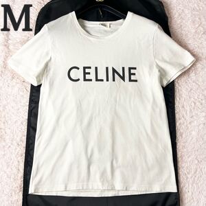 CELINE セリーヌ Tシャツ 半袖 コットン ブランドロゴ ロゴT 白 ホワイト クルーネック 丸首 M トップス