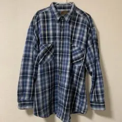 シャツ　ネルシャツ　フィリピン　厚手　チェック　青　古着　レトロ　XL