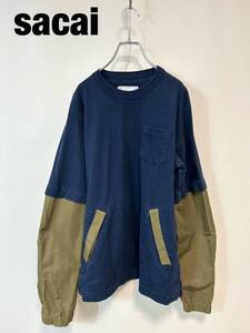 O0065★6 高級 SACAI サカイ メンズ レイヤード ドッキング ロンT カットソー size1 JPタグ