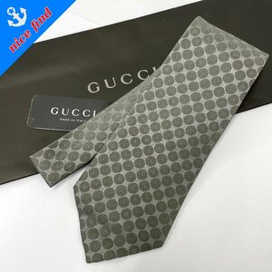 ◆グッチ GUCCI◆総柄 ネクタイ グレー シルク100％ メンズ ビジネス ファッション 服飾小物 ショッパー/タグ付