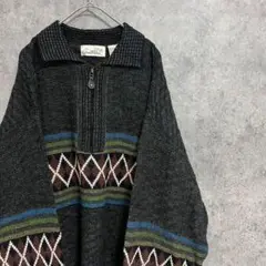 90s vintage 柄ニット アクリル メンズL 古着 個性派 奇抜