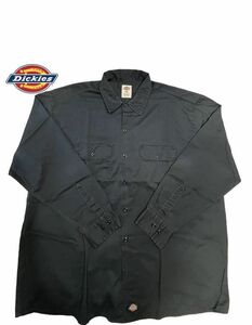 ★BIGサイズ★ Dickies ディッキーズ 長袖ワークシャツ ピスネーム 中厚地 2XLサイズ 黒 メンズ アメカジ ヴィンテージ 古着 USED 0632