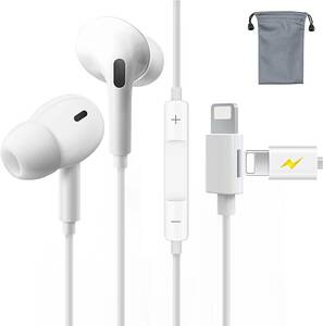 iPhone用 イヤホン 有線イヤホン マイク付き 充電の同時に音楽を聴く アイフォン 有線イヤホン 通話可能 音量調整 HIFI透明な音質