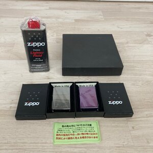 ZIPPO ジッポー 2点+オイル セット メタリック パープル ブラック オイルライター 2015 2016年製[C9362]