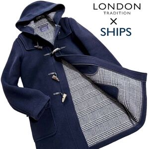 LONDON TRADITION × SHIPS 別注 ロンドントラディション シップス ダッフルコート 裏地グレンチェック トグル コラボ メンズ ネイビー