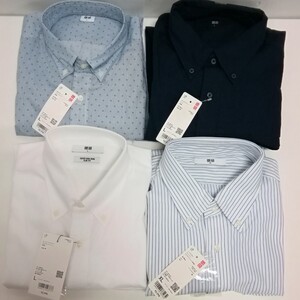 未使用 UNIQLO ユニクロ メンズ L XLサイズ 4点セット まとめて 長袖 プリントシャツ オックスフォード スリムフィットシャツ ストライプ