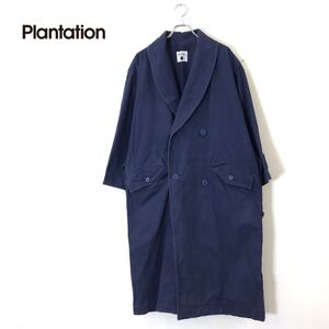 1N2152-D◆80s◆ old Plantation プランテーション デザイン ロングコート 身幅広め ウエストベルト◆sizeM ネイビー コットン アーカイブ