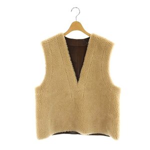 リアムプラージュ RIAM PLAGE 23AW フェイクムートン Vest ベスト プルオーバー ボア Vネック 36 ベージュ /ES ■OS レディース