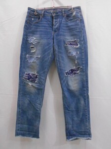 71 送80サ 1208$D11 AMERICAN EAGLE アメリカンイーグル ダメージデニムパンツ ジーンズ ストレート ペイズリー サイズレギュラー 中古品